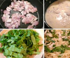 Pasta with chicken and mushrooms in creamy sauce recipe with photo